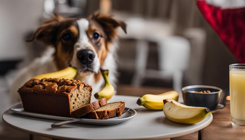 A dog eating banana bread